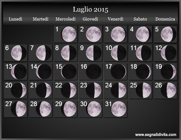 Calendario Lunare di Luglio 2015 - Le Fasi Lunari