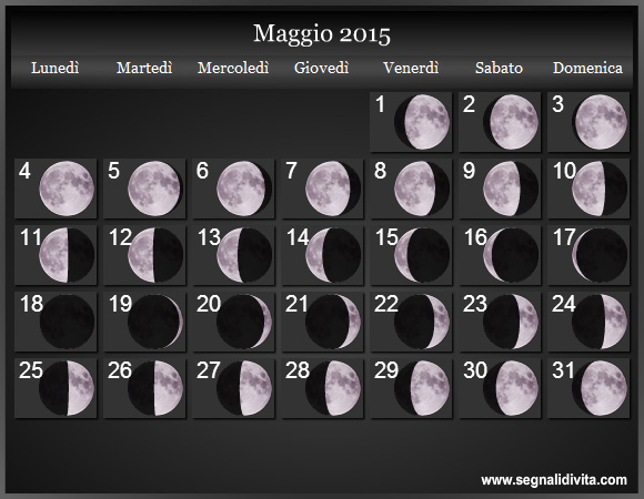 Calendario Lunare di Maggio 2015 - Le Fasi Lunari