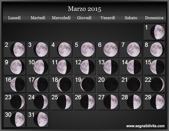 Calendario Lunare di Marzo 2015 - Le Fasi Lunari
