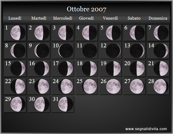 Calendario Lunare di Ottobre 2007 - Le Fasi Lunari