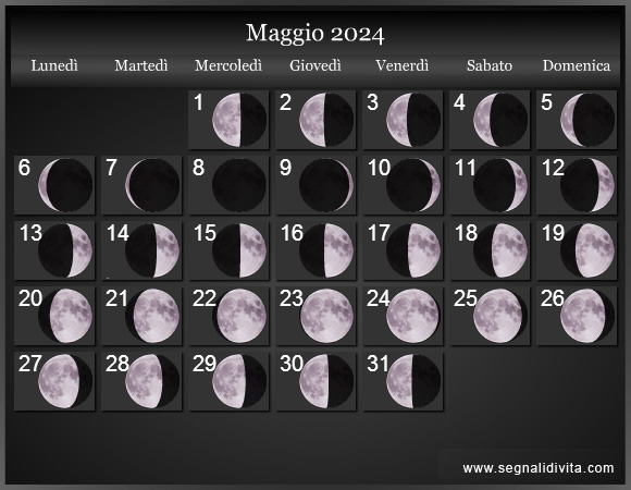 Calendario Lunare di Maggio 2024 - Le Fasi Lunari
