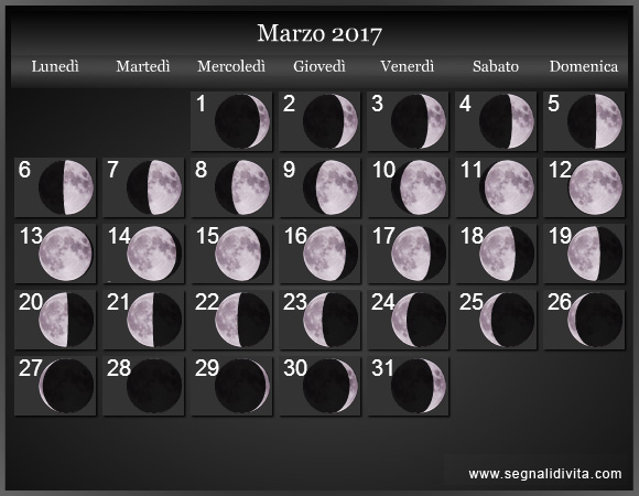 Calendario Lunare di Marzo 2017 - Le Fasi Lunari
