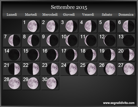 Calendario Lunare di Settembre 2015 - Le Fasi Lunari