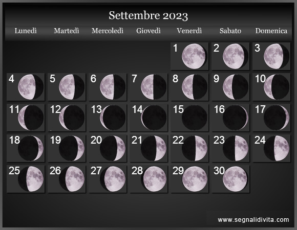 CALENDARIO FASI LUNARI SETTEMBRE 2023