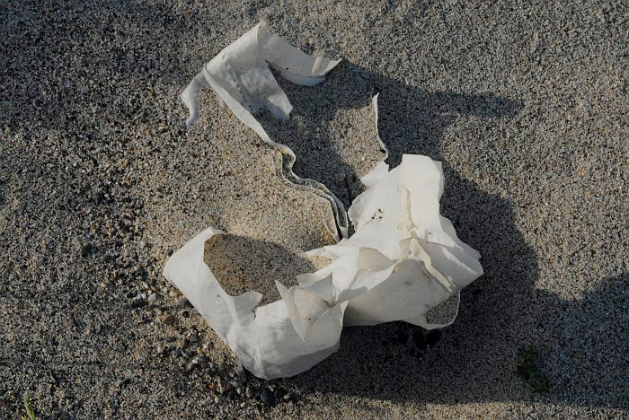 Plastica bianca nella sabbia